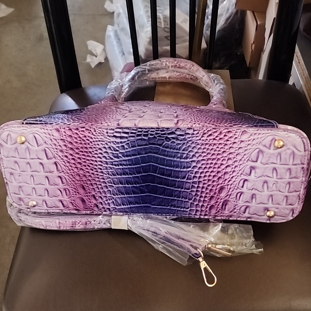 MAK Purple Ombre CrocEmbossed Vegan Leather Satchel W/crossbody Nwt Brahmin LIKE - Picture 4 of 7